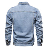 Stylish Denim Jacket for Men, back view of light blue denim casual jacket, perfect for spring and autumn wear.